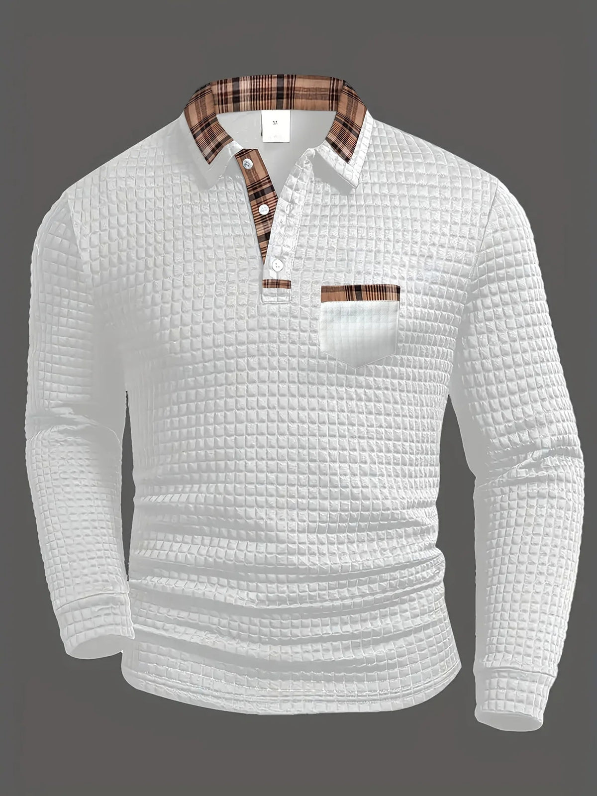 Tricou polo în carouri, cu mâneci lungi și atingere moale