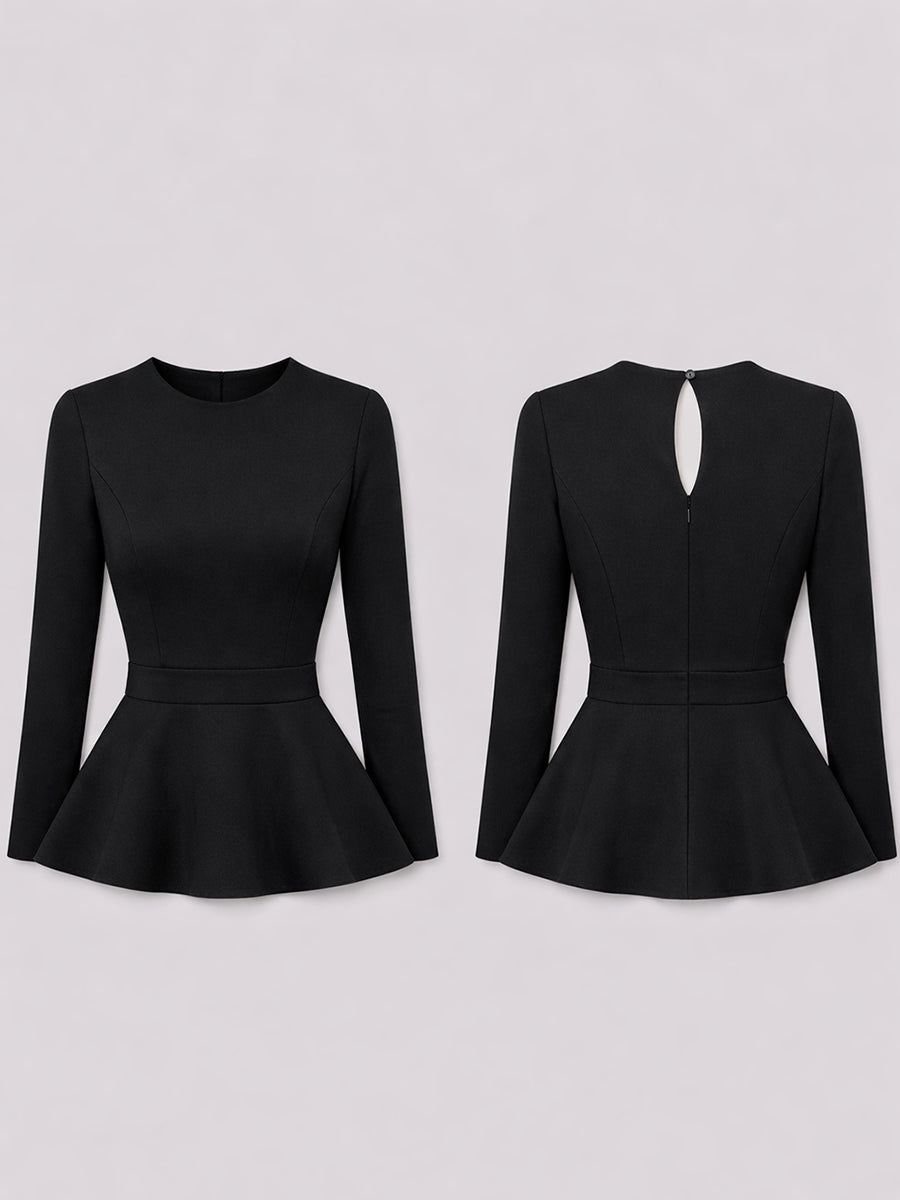 Top Zafren negru cu decolteu rotund și peplum