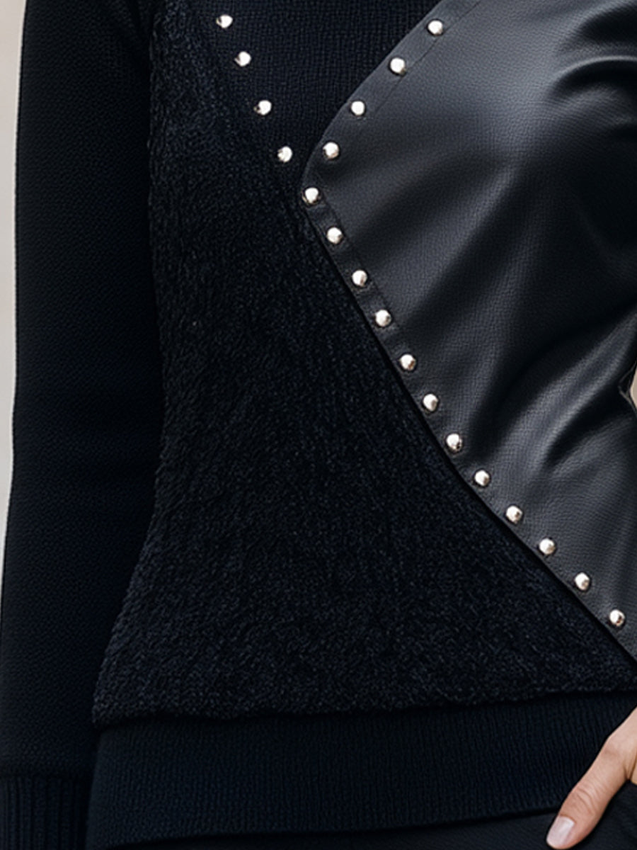Zafren zwarte trui van imitatieleer met studs