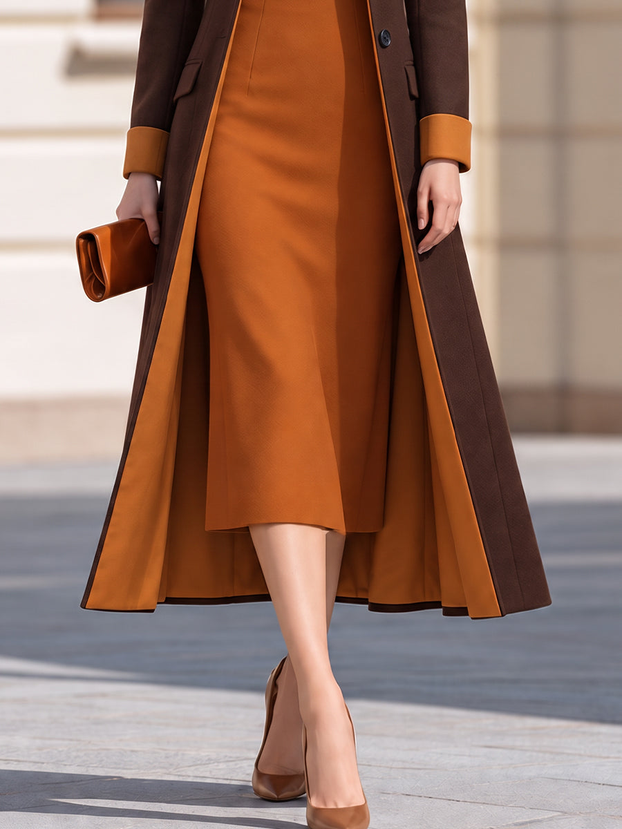 Ensemble robe-manteau longue marron Zafren