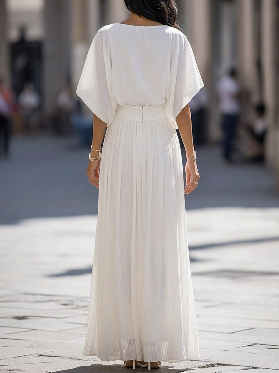 Conjunto de saia maxi plissada Zafren marfim