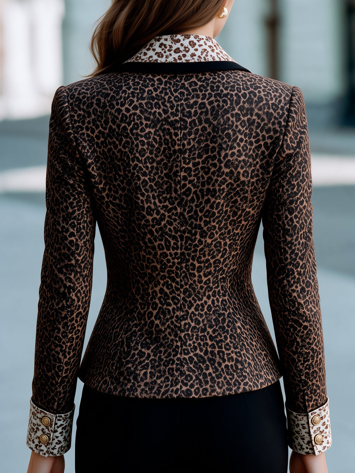 Zafren Leopard Print Contrast Lapel Blazer