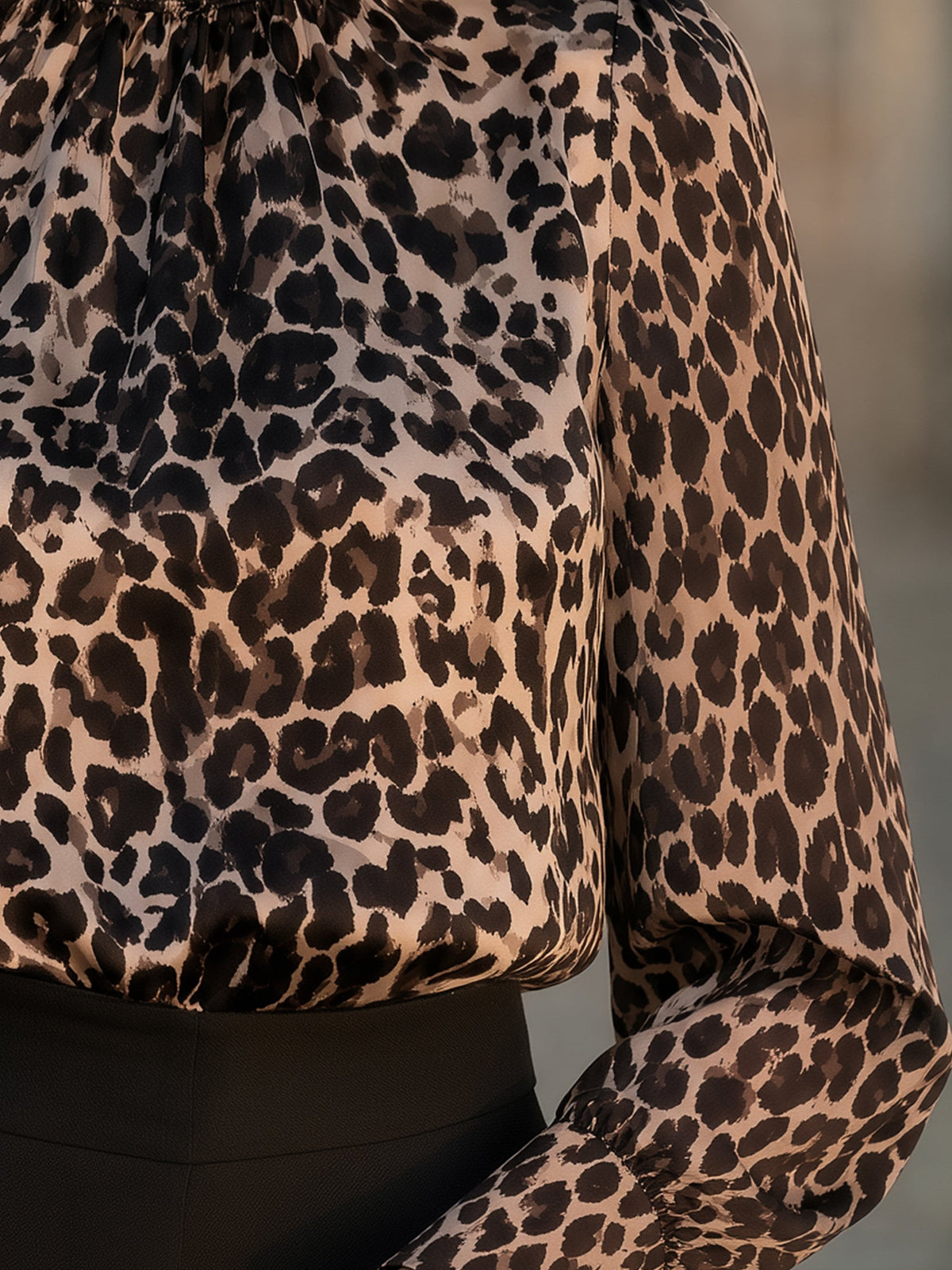 Zafren satängblus med leopardmönster och smock