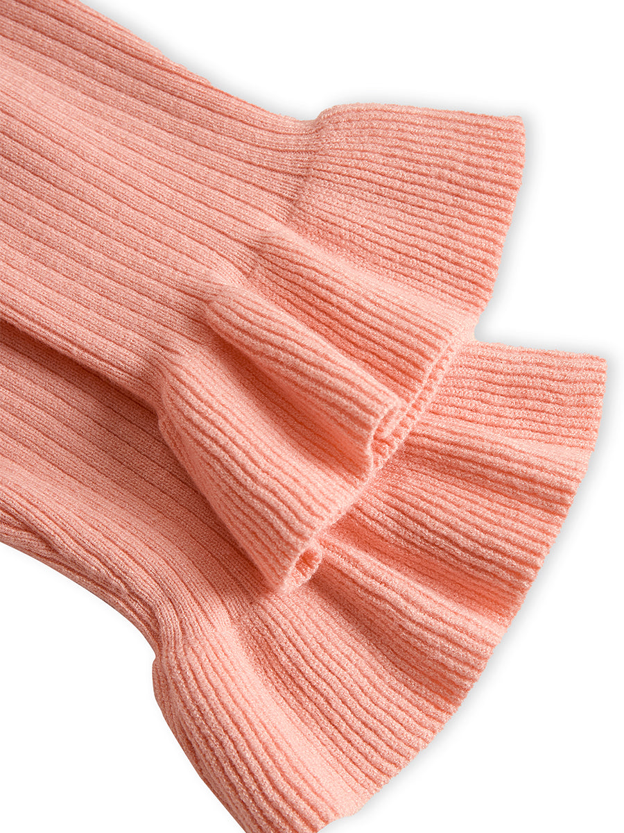 Zafren rosa ribbad klänning med volangkant