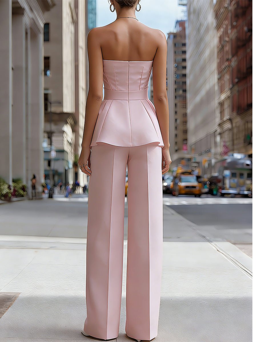Zafren roze strapless broekset met peplum