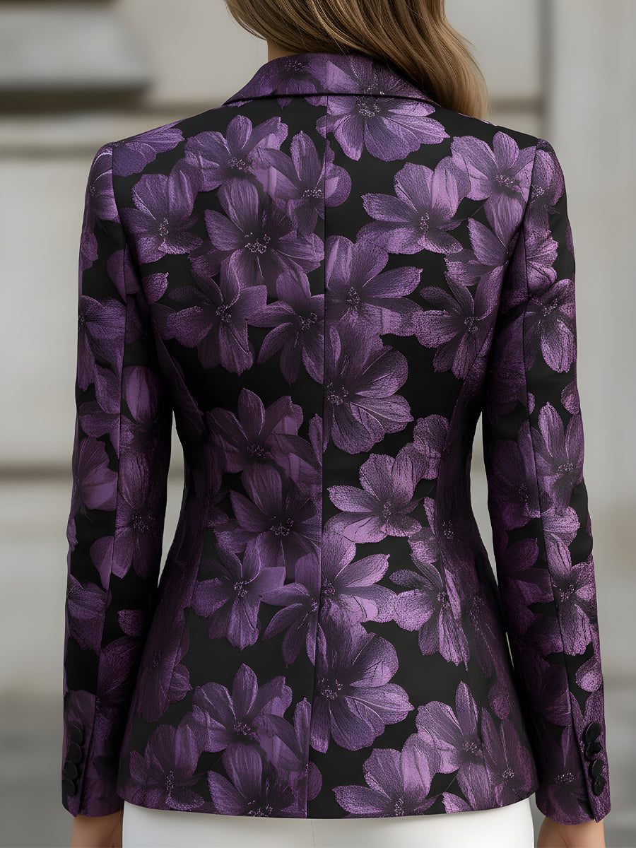 Blazer morado de jacquard floral Zafren