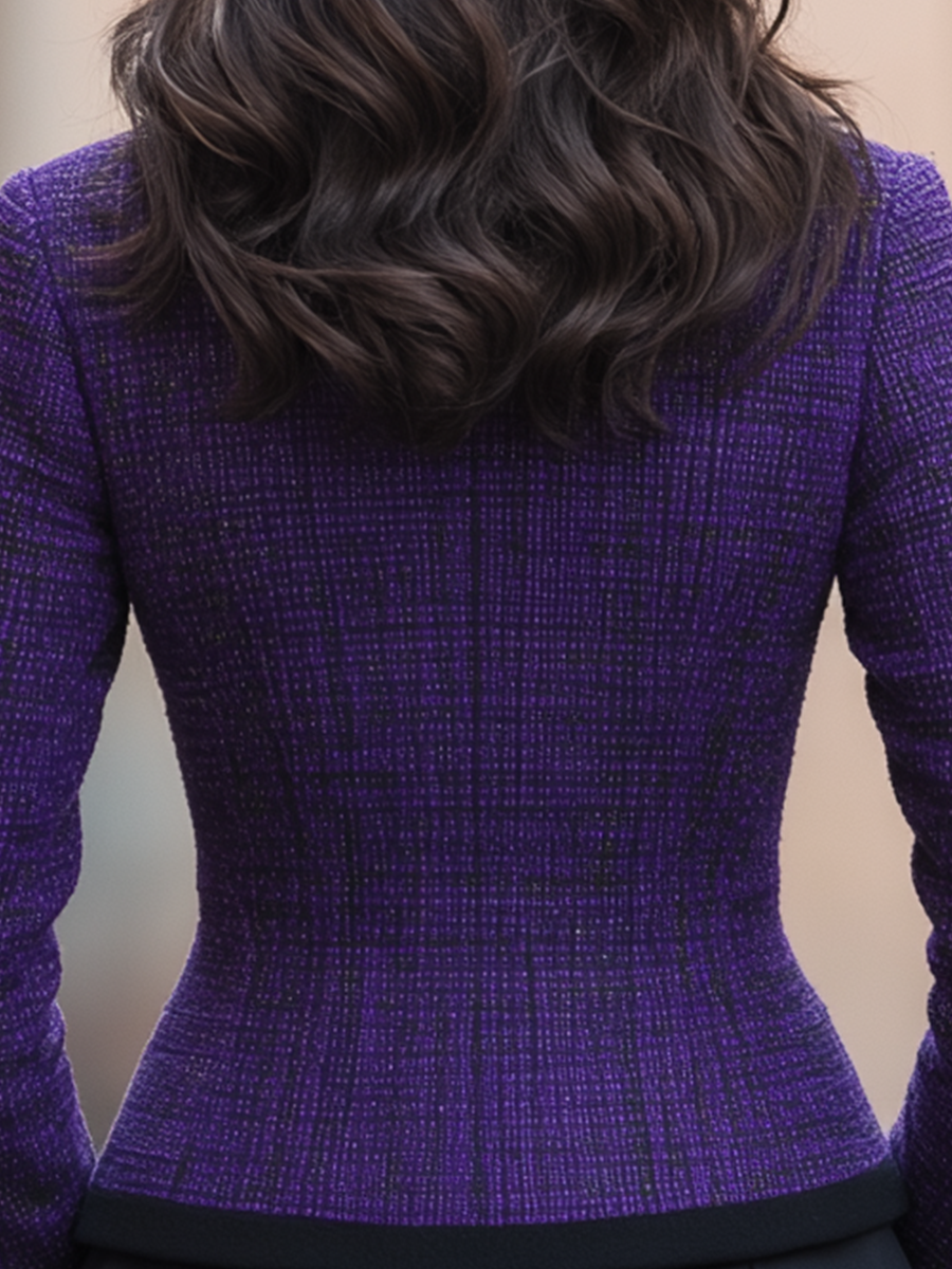 Chaqueta Zafren de tweed morado con cuello mandarín