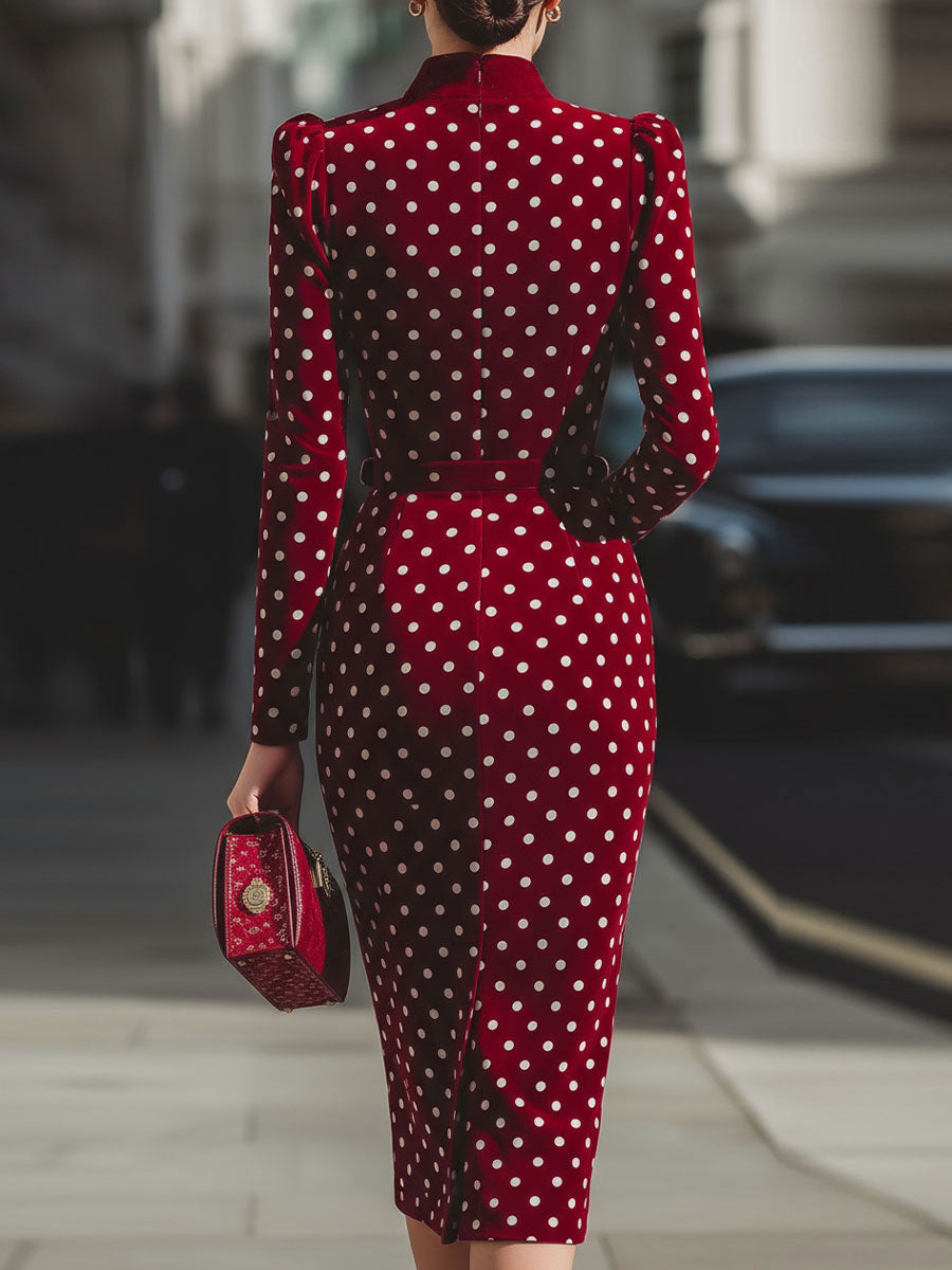 Abito Zafren in velluto rosso a pois