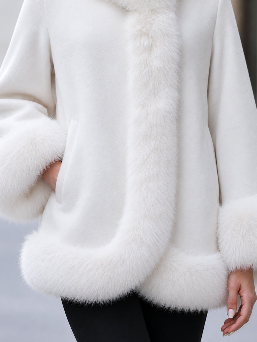 Zafren White Faux Fur Wrap Coat