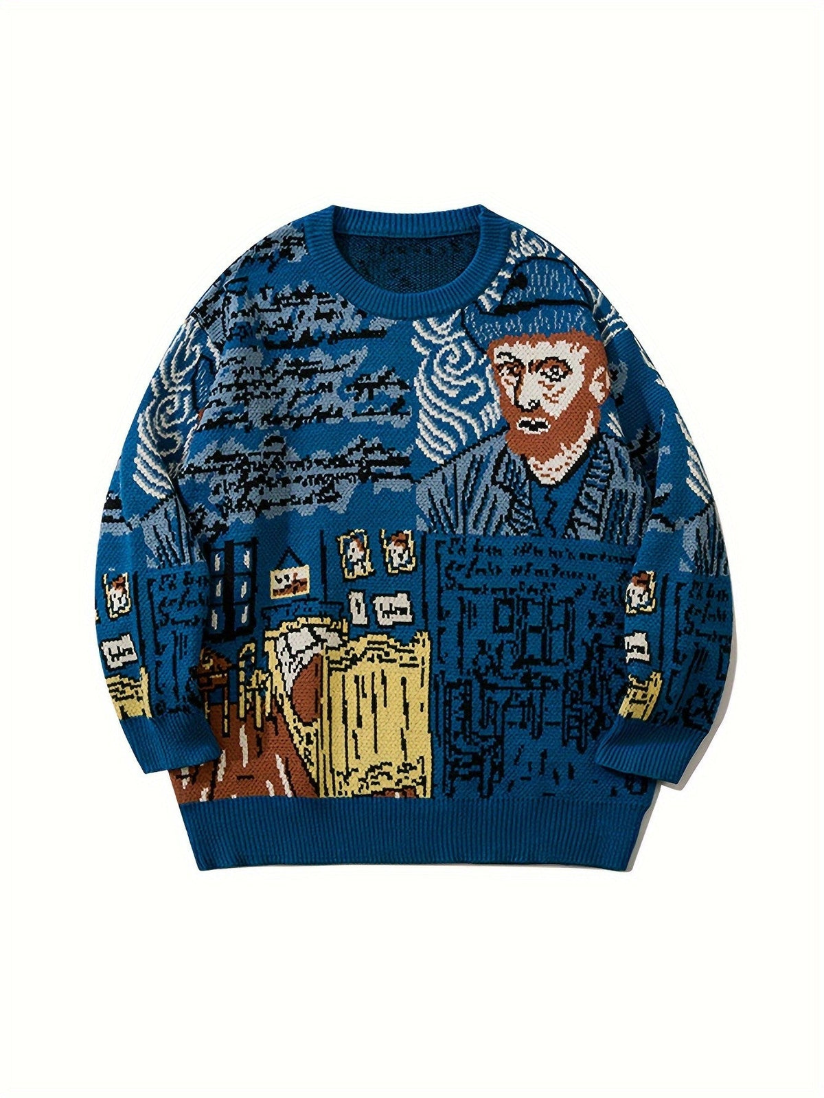 Pullover mit Rundhalsausschnitt und Jacquard-Porträtmotiv