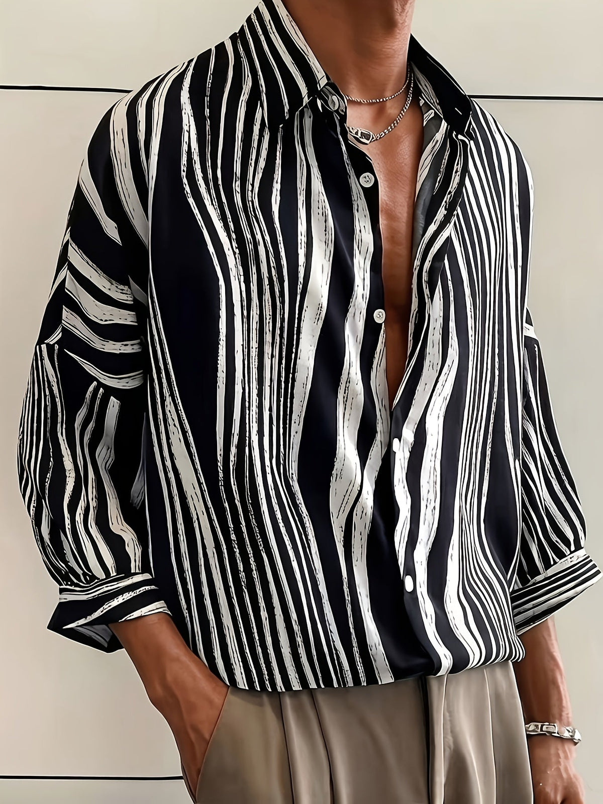 Camisa de resort de manga curta com estampado vertical