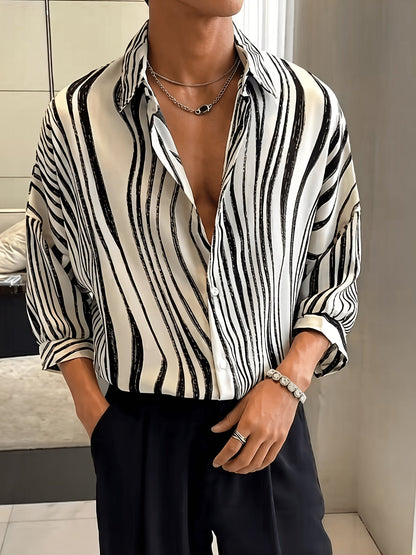 Camisa de resort de manga curta com estampado vertical