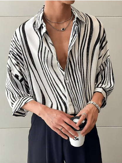 Camisa de resort de manga curta com estampado vertical