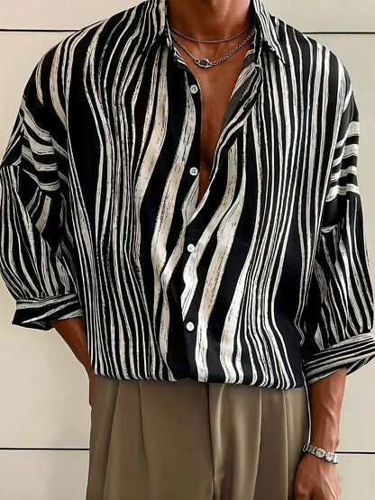 Camisa de resort de manga curta com estampado vertical