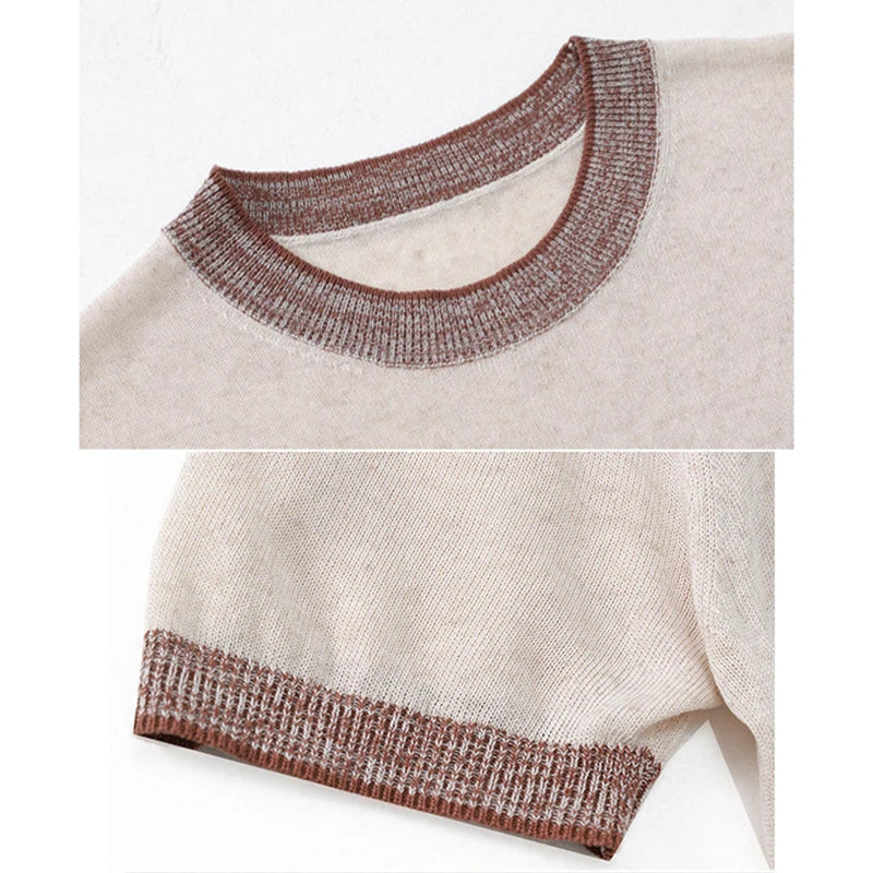 メンズリヨセルリネンニットクルーネックTシャツ 通気性
