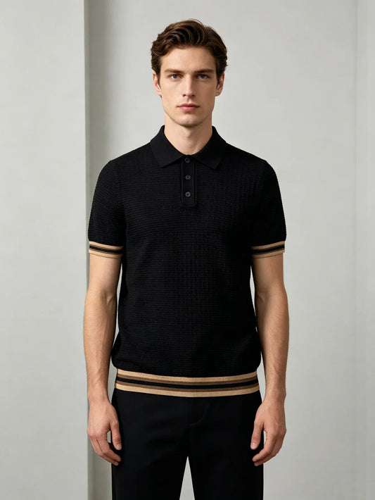 Tricou polo bărbătesc ușor și respirabil, negru