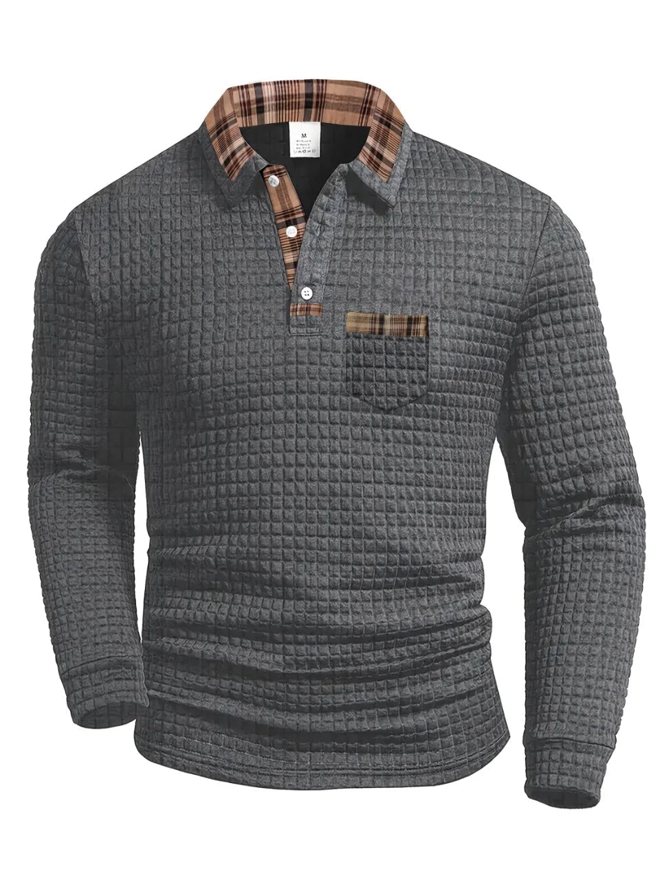 Tricou polo în carouri, cu mâneci lungi și atingere moale