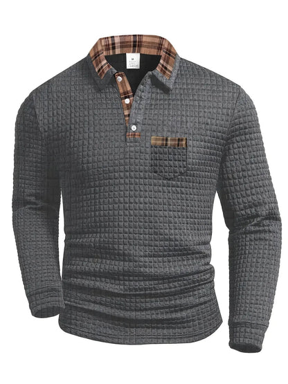 Tricou polo în carouri, cu mâneci lungi și atingere moale
