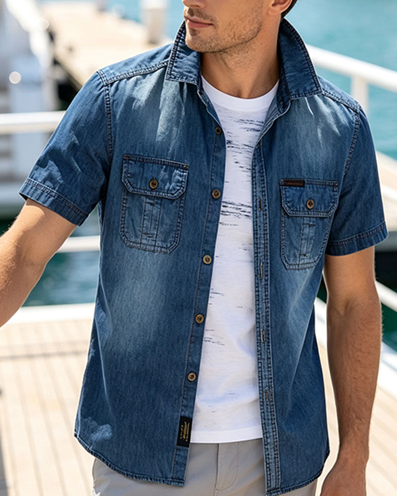 Chemise en jean à manches courtes pour homme
