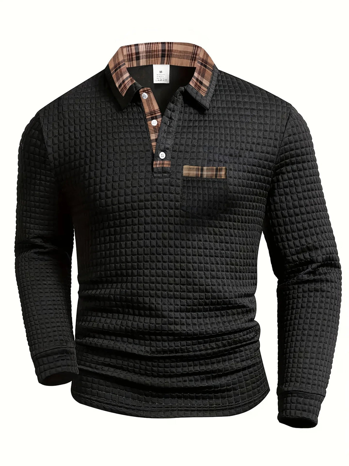 Tricou polo în carouri, cu mâneci lungi și atingere moale