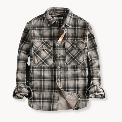 Camisa clásica de franela de cuadros para hombre