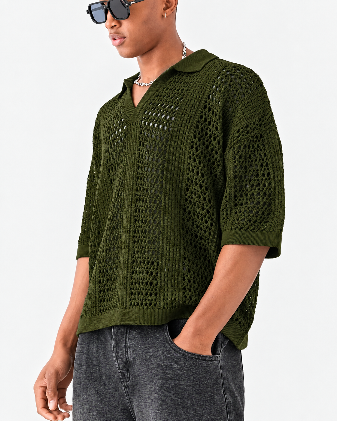 Polo de malha aberta com padrão entrelaçado