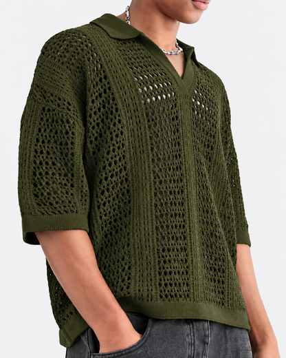 Polo de malha aberta com padrão entrelaçado