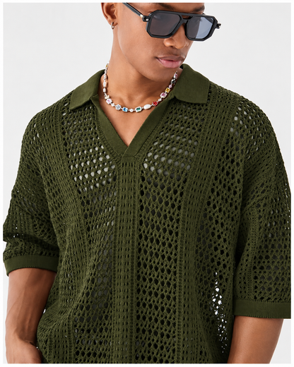 Polo de malha aberta com padrão entrelaçado
