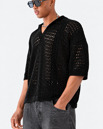 Polo de malha aberta com padrão entrelaçado