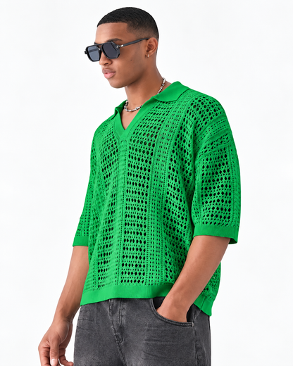 Polo de malha aberta com padrão entrelaçado