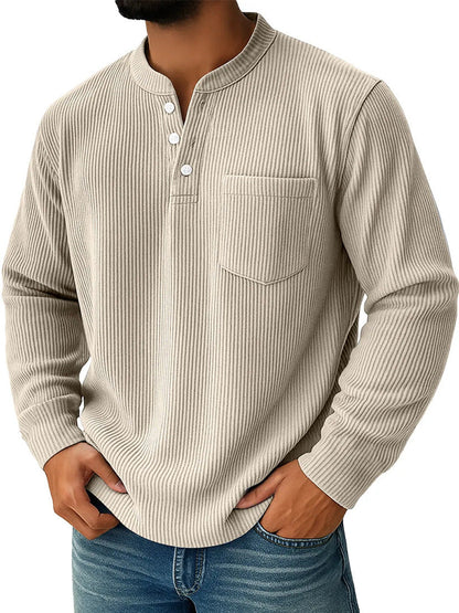 Pánská waffle pletená košile Henley s náprsní kapsou