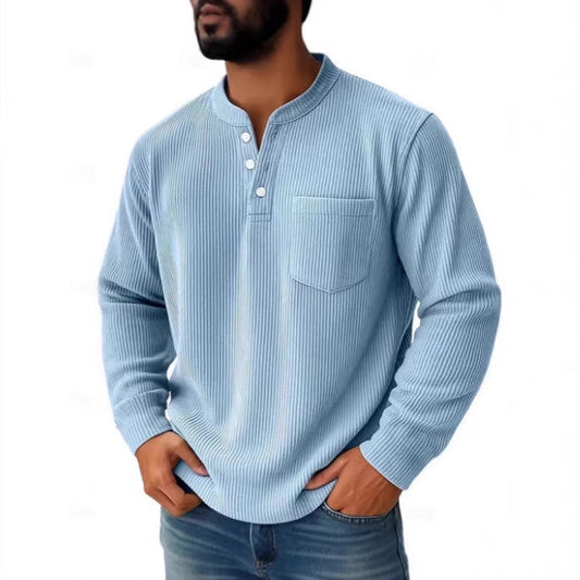 Pánská waffle pletená košile Henley s náprsní kapsou