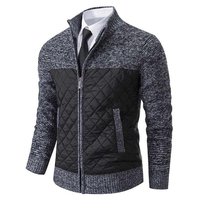 Quiltad hybridstickad jacka för män med ståkrage