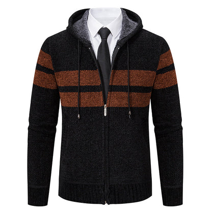 Veste en maille pour homme à capuche doublée en teddy