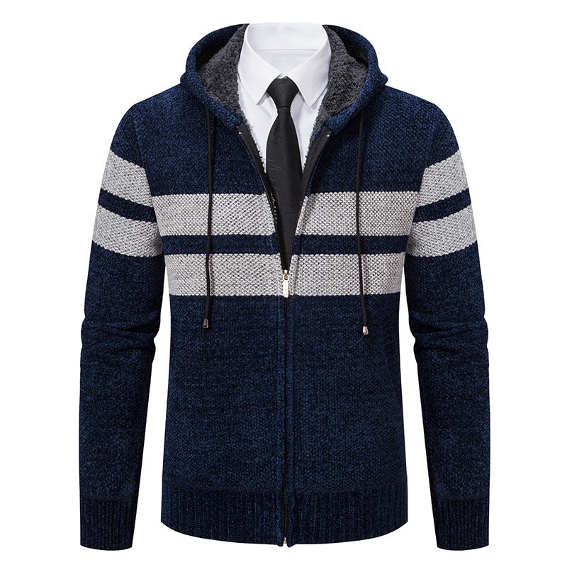 Veste en maille pour homme à capuche doublée en teddy