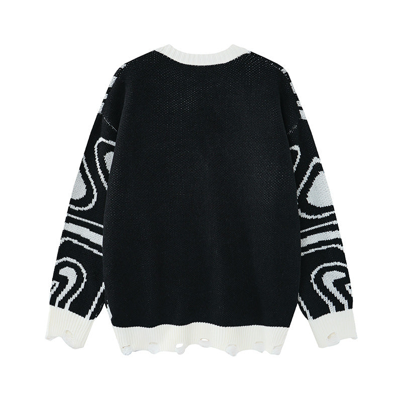 Unisex oversize pletený kardigán s abstraktným vírivým vzorom
