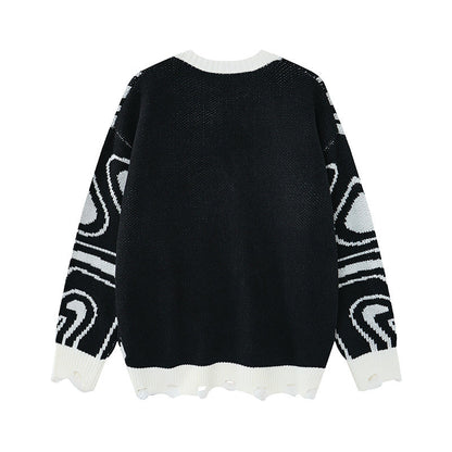 Unisex oversize pletený kardigán s abstraktným vírivým vzorom