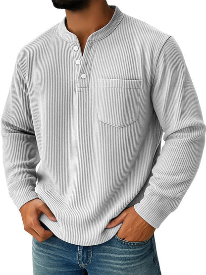 Pánská waffle pletená košile Henley s náprsní kapsou