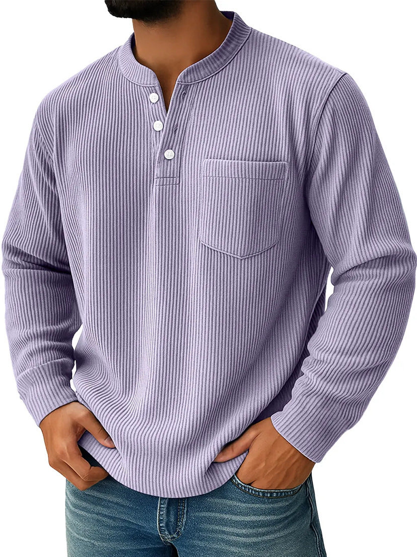 Pánská waffle pletená košile Henley s náprsní kapsou