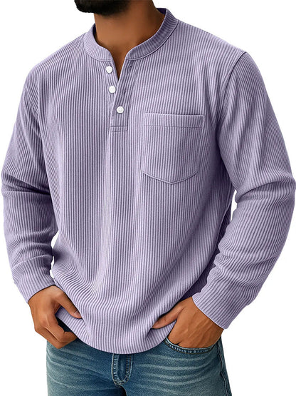 Pánská waffle pletená košile Henley s náprsní kapsou