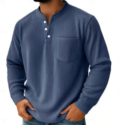 Pánská waffle pletená košile Henley s náprsní kapsou