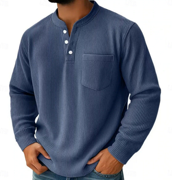 Pánská waffle pletená košile Henley s náprsní kapsou