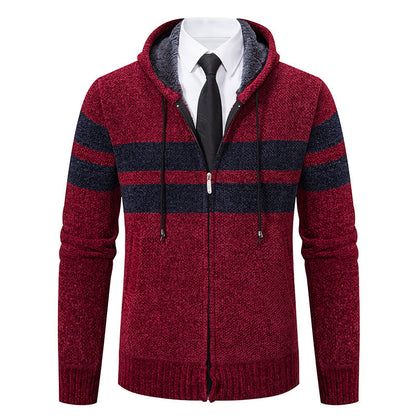 Veste en maille pour homme à capuche doublée en teddy