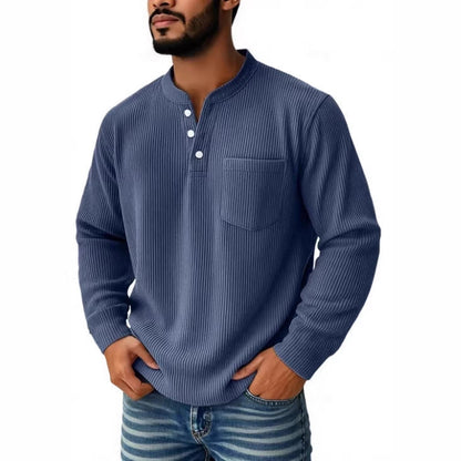 Pánská waffle pletená košile Henley s náprsní kapsou