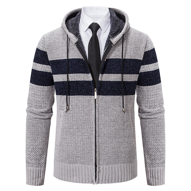 Veste en maille pour homme à capuche doublée en teddy