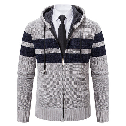 Veste en maille pour homme à capuche doublée en teddy