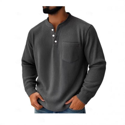 Pánská waffle pletená košile Henley s náprsní kapsou