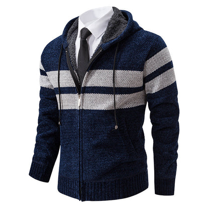 Veste en maille pour homme à capuche doublée en teddy