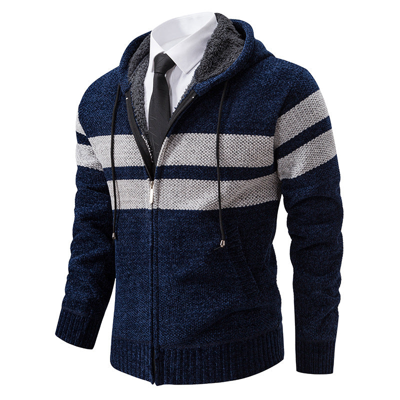 Veste en maille pour homme à capuche doublée en teddy