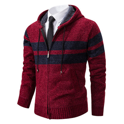 Veste en maille pour homme à capuche doublée en teddy
